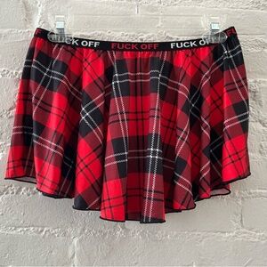 Bodyrage Plaid Micro Mini Skirt F Off Trim Goth Alternative S/M Red Black Rebel